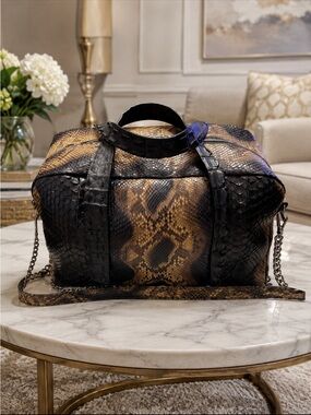 Silvan Biagini genuine python leather duffel satchel bag made in Italy